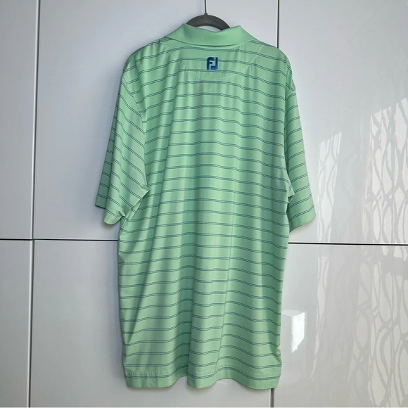 FJ FootJoy Mens Golf Polo Green With Blue Stripe Size Large Short Sleeve - Picture 8 of 8